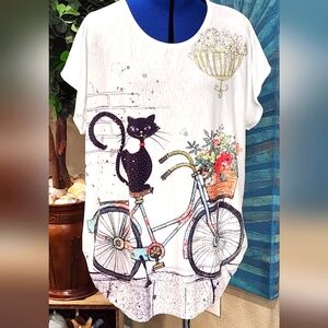 NWT Nisha cat on bike one size flowy shirt